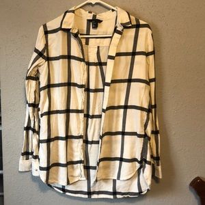 White and black grid button up